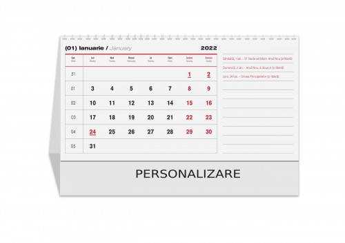 Calendar de birou 2022 cu planner pe verso