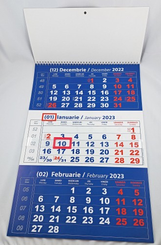 Calendar triptic 2023 Albastru cu Rosu