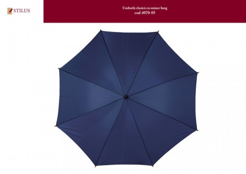Umbrela albastra cu maner lung de lemn