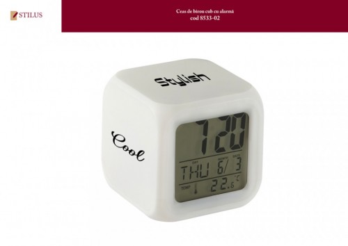 Ceas de birou cu alarma si termometru personalizat